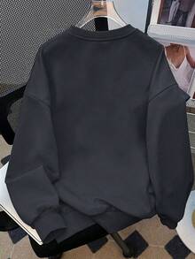 2pcs/Set Girls' Outfit, Round Neck Sweatshirt With Heart Print Paired With Simple Casual Wide Leg Pants, Comfortable Autumn/Winter Girls' Set - Dark Grey - View 5