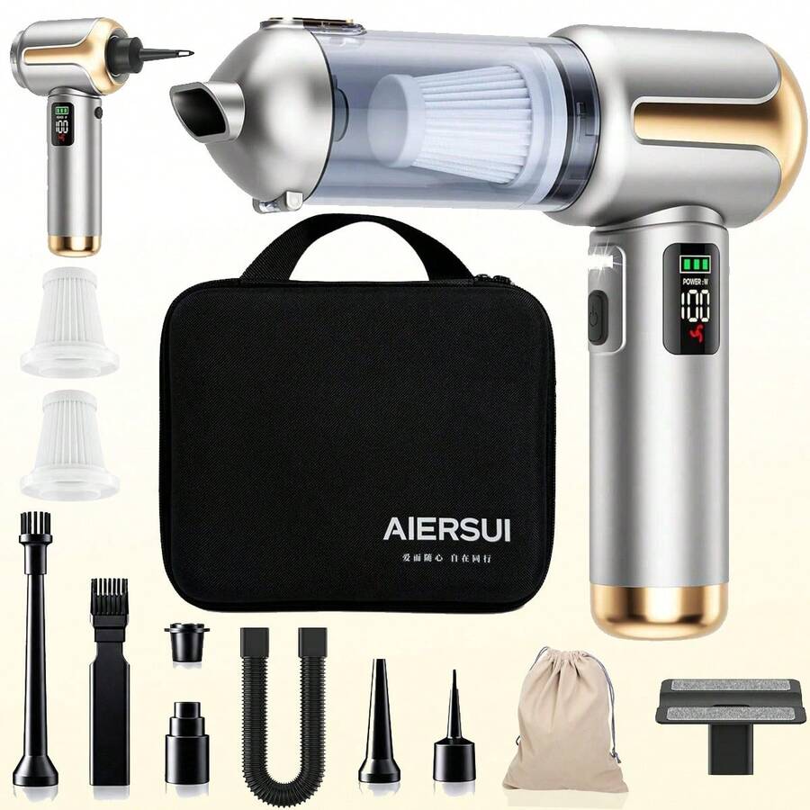 4-In-1 Car Vacuum Handheld Cordless Vacuum Cleaner 3-Speed Suction Modes Adjustable Portable Mini Cordless Cleaner 16000PA High Power Strong Suction, USB Rechargeable, Durable Design, Quick Dust Removal, Compact And Portable.11.1V 2000mAh - Cordless - One-click Dust Disposal - View 1