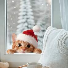 Christmas Cat Cartoon Minimalist Cute Pet Outdoor Balcony Glass Window Decoration Stickers, Perfect Holiday Gift, Unique Decorative Item - one-size - View 2