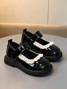 1 Pair Girls' Elegant School Shoes, Mary Jane Style, Black Synthetic ...