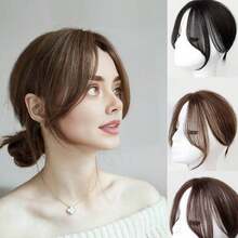 Center Part Natural Korean Style Forehead 8-Shaped Fake Bangs Hair Piece, Voluminous Top Hair Extension With BB Clip Hair Accessory - Black - View 2