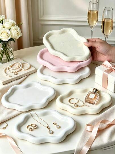 Elegante bandeja de exhibición de joyería y perfume de lujo con forma de nube de una sola capa, bandeja de almacenamiento de joyería, organizador de joyería, adecuado para sala de estar, oficina, almacenamiento de llaves, regalo de Navidad, Acción de Gracias, almacenamiento de moda, regalo de vacaciones, decoración de sala de celebración, decoración de baño, bandeja de almacenamiento de accesorios pequeños perfecta como regalo, estante organizador de joyería, decoración estética de la habitación