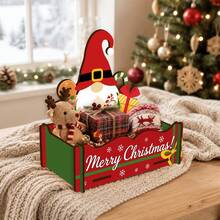 Santa Claus Pattern Wooden Storage Box, Christmas Decoration Wooden Box Organizer, Open Decorative Storage Container, Desktop Farmhouse Home Decor, Christmas Gift For Family And Friends - Multicolor - View 2