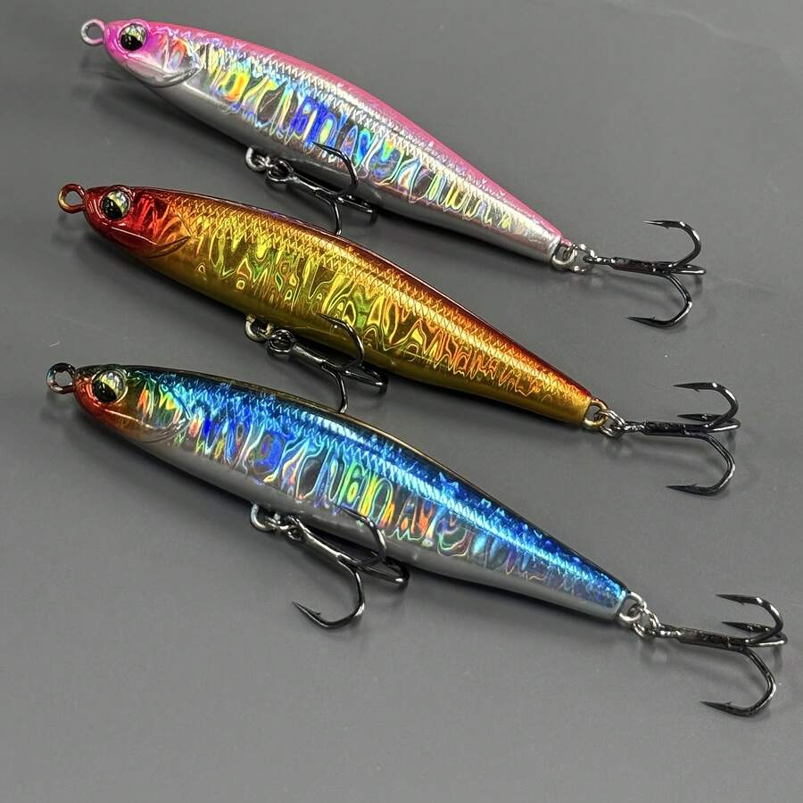 3 mồi câu giả bút chì chìm 28.5g nặng, quăng xa, dùng cho cá bass, cá pike, cá ngừ, hồ và biển