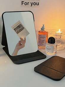 Portable Makeup Mirror, Folding Desktop Vanity Mirror For Home, Student Dorm, Unisex - Black - View 4