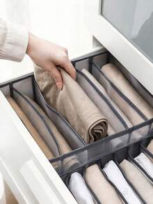 1/2/3PCS Wardrobe Clothing Divider Storage Box, Foldable Mesh Drawer Organizer Set, Divided Underwear Storage Box, Breathable Fabric Wardrobe Dividers For Bras, Socks, And Underwear, Space-Saving Home Clothing Storage Containers - Grey - View 2