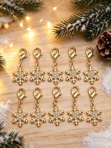 10pcs Christmas Snowflake Keychains With Lobster Clasp, Christmas Snowflake Pendant Key Rings, Suitable For Bag/Zipper/Shoes Decoration, Christmas - Multicolor - View 1