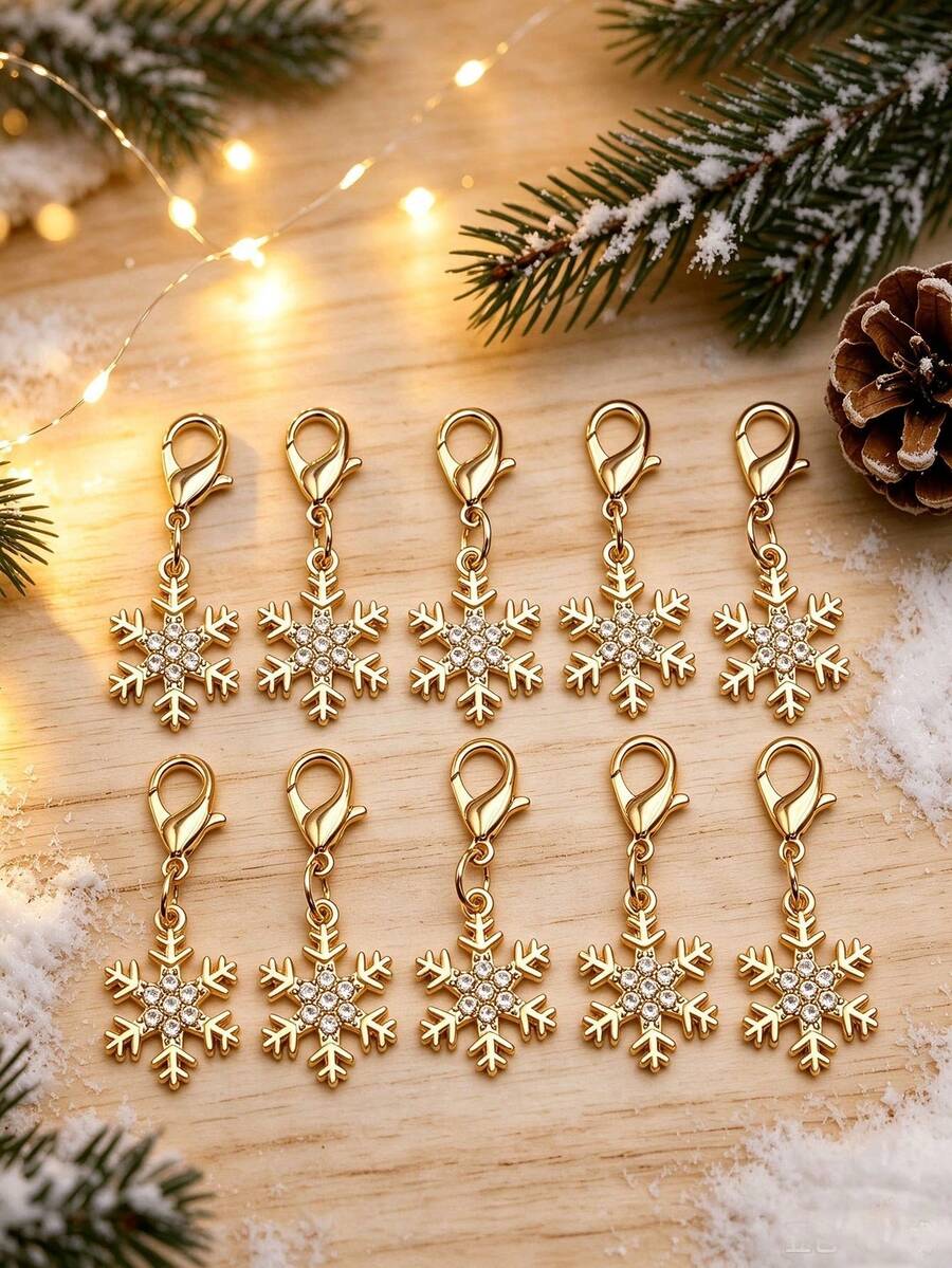 10pcs Christmas Snowflake Keychains With Lobster Clasp, Christmas Snowflake Pendant Key Rings, Suitable For Bag/Zipper/Shoes Decoration, Christmas - Multicolor - View 1