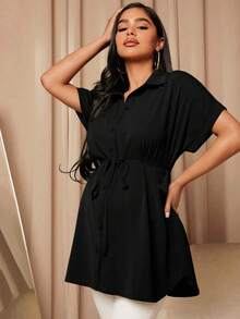 MaterniWear Blusa casual de maternidad de unicolor con mangas de murciélago y cinturón  vestido de trabajo  atuendo de maestra - Burdeos - Ver 8