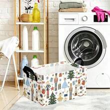 1pc Christmas Nutcracker Print Foldable Rectangular Fabric Storage Basket With Handles, Clothes Organizer, Winter Holiday Collapsible Laundry Hamper, Toy Storage Bin, Wardrobe Organizer, Multi-Purpose Basket For Bedroom Living Room - Multicolor - View 4