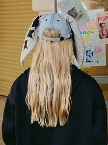 Popjeli 1pc Baseball Cap, Women's Fashion Rabbit Ear Decor Hat, Vintage Washed Distressed Snapback - Multicolor - View 6