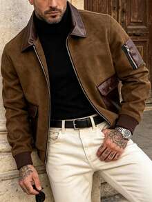 Men's Autumn/Winter Fashion Casual Jacket, Brown Coat, Simple Versatile Fashion Lapel Jacket - Brown - View 3