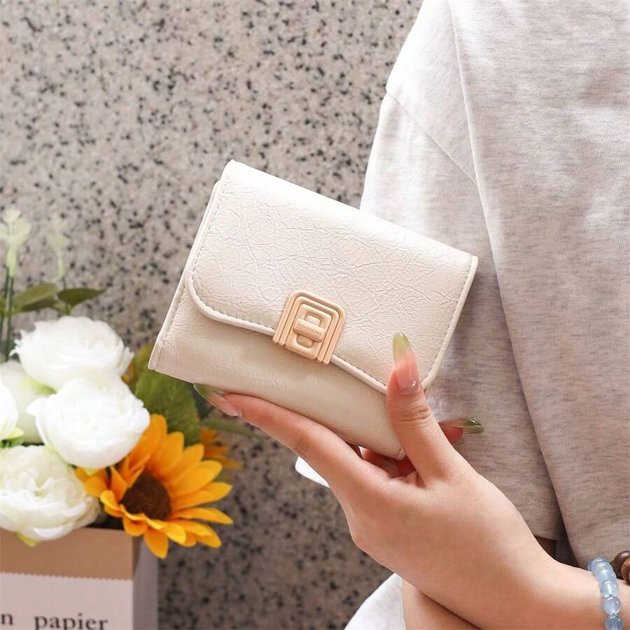 Women's Short Wallet 2026 New European And American Fashion Minimalist Multi-Function Folding Student Coin Purse - Beige - View 1