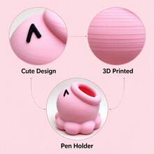 Ins Cartoon Cute 3D Printed Octopus Pen Holder, Round Adorable Stationery Storage Box, Highly Attractive Fun Desktop Organizer Decor For Girls' Bedroom Desk - Pink - View 4