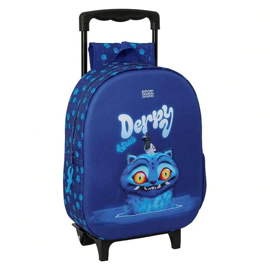 Safta KPop Demon Hunters K-Pop Demon Hunters Derpy 3D School Backpack With Wheels, 3D Relief Front, Integrated Trolley With Telescopic Handle, Padded Back And Shoulder Straps - 3D Rolling Backpack - View 1