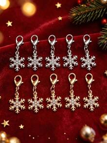 10pcs Christmas Snowflake Keychains With Lobster Clasp, Christmas Snowflake Pendant Key Rings, Suitable For Bag/Zipper/Shoes Decoration, Christmas - Multicolor - View 4