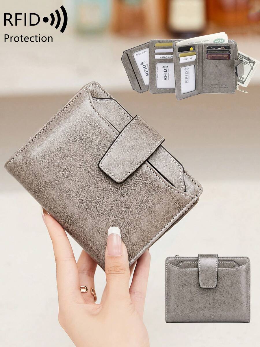 MIYIN Fashion Retro Small Compact Women Wallet RFID Blocking PU Bifold Purse With Zipper Coin Pocket Detachable ID Window,Multifunctional Daily Short Wallet