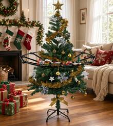 Christmas Train Toy With Floating Christmas Tree Base, Light And Sound - Red - View 3