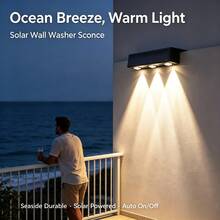 Solar Wall Washer Lights Outdoor, 3-LED Dusk To Dawn Wall Sconce, Auto On/Off Waterproof, No Wiring Easy Install, Cool/Warm White & RGB Color Changing, For Backyard Patio Courtyard Fence Garden Decoration - Warm White - View 5