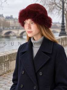 1pc Women's Solid Color Sweet Cute Elegant Warm Versatile Fashion Polyester Faux Fur Hat For Autumn/Winter Daily Wear - Burgundy - View 6
