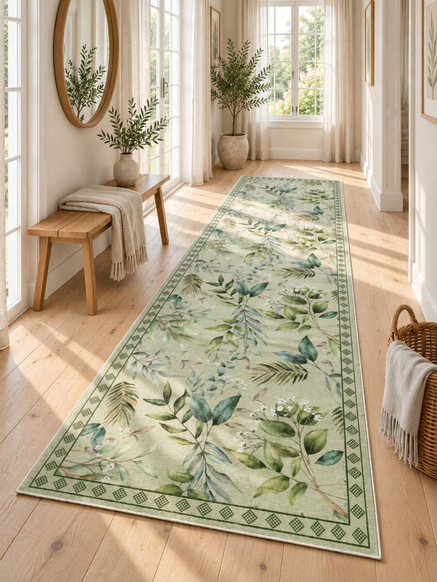 Pinkie Home - 1pc Vintage Floral Print Living Room Rug Area Rug/Carpet/Bath Mat, Suitable For Bathroom, Kitchen, Entryway, Hallway, Bedside, Living Room, Bedroom, Machine Washable Rug, Home Decor - Green - View 1