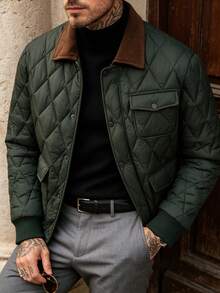 Men's Autumn/Winter Fashion Long Sleeve Contrast Color Padded Coat, Suitable For Daily Commute And Vacation - Green - View 2