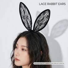 1PC Sexy Personalized Minimalist Fashion Rabbit Costume Lace Flower Rabbit Ear Headband, Suitable For Dance Party, Stage Performance, COS Role Play, Music Festival, Valentine's Day, Halloween, Easter Costume Wear - Black - View 5
