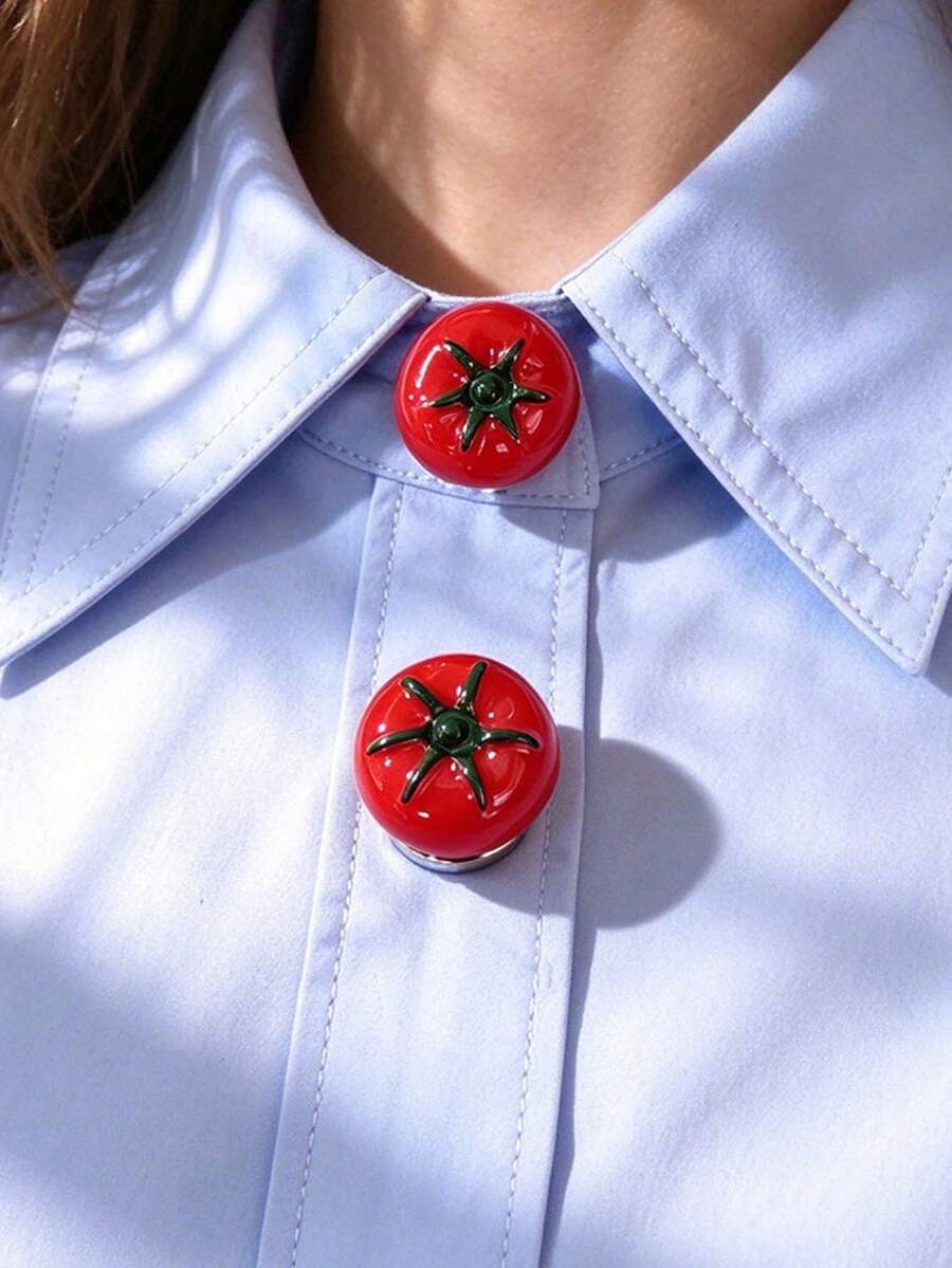 1pc/2pcs Elegant Tomato Button Cover, Shirt Button Cover Clip-On Button Cover Fashion Crystal Cufflink Cover - Red - View 1