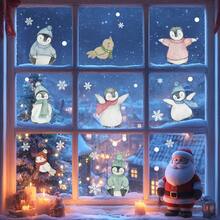 BRUP 1PC/2PCS Cartoon Penguin With Hat Scarf Static Window Cling, No Glue Removable, Winter Snowflake Glass Sticker, Merry Christmas Decal For Kids Room - Multicolor - View 3