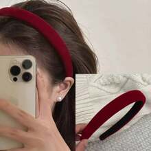 1pc 2cm Vintage Black Velvet Sponge Headband - Burgundy - View 7