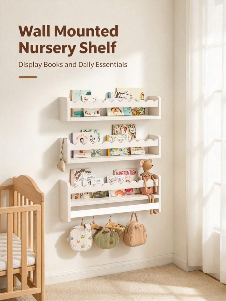 1/3pcs Wave Edge Storage Shelf, Nursery Floating Bookshelf, Multi-Tier ...