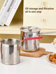 2/3pcs Stainless Steel Multi-Function Deep Fryer With Lid, Mini Oil Pot For Home Use, Compatible With Induction Cooktop And Gas Stove, Oil-Saving, Suitable For Cooking Noodles, Heating Cream And Frying - B - View 3