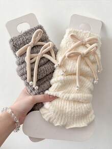 1/2/3/5 Pairs Women's Multi-Color Warm Vintage Thick Autumn/Winter Versatile Spring Long Leg Warmers With Bowknot And Pearl Cute Slouchy Design - Multicolor - View 2