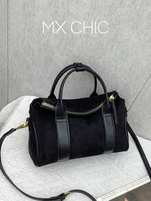 1件秋冬新款復古大容量手提包，歐美極簡風單肩斜挎包，女款休閒包 - 黑色 - 查看 1