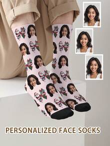 1 Pair Customized Face Pattern Socks, Customizable Photo Socks, Personalized Printed Socks, Funny Face Socks, Custom Pattern Socks, Print Any Face Pattern On Socks, Anniversary Gift, Valentine's Day Gift, Unique Birthday Gift, Customized Collectible Gift, Christmas - Multicolor - View 11
