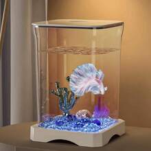 Akuarium Ikan Cupang Kreatif, Akuarium Kaca Hias Kecil untuk Meja dengan Lampu Malam, Cocok untuk Aquascaping - MultiWarna - View 5