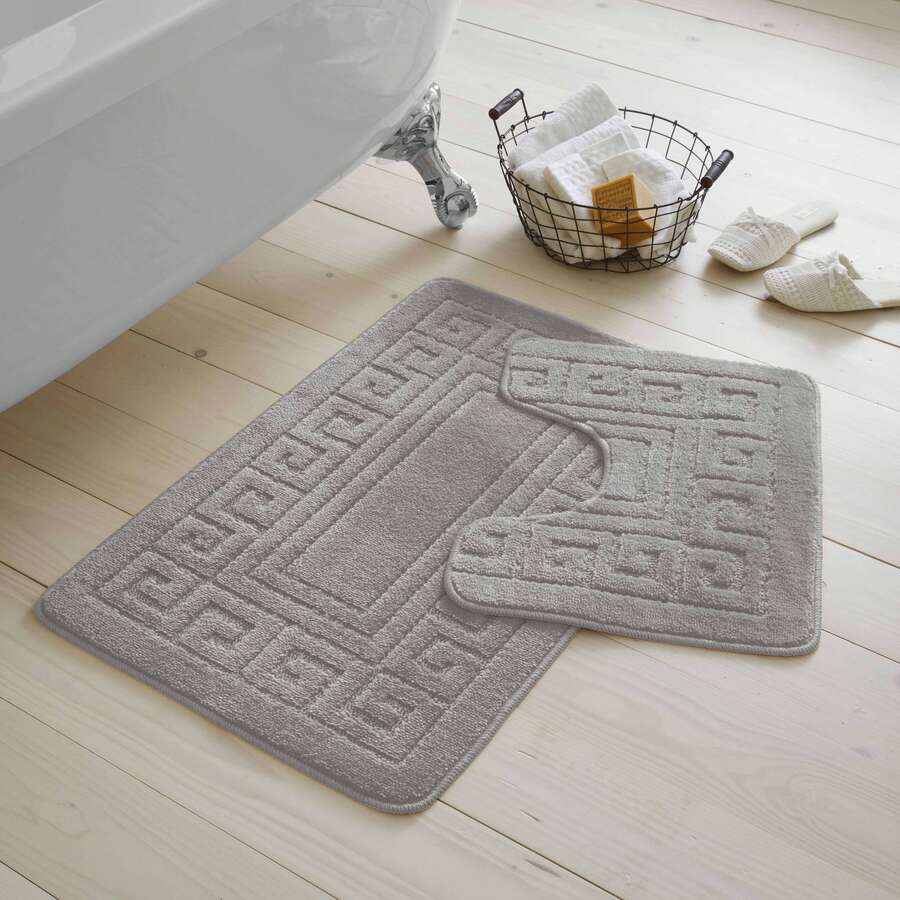 GC Gaveno Cavailia 2PCS Greek Key Bath Mat Set, Soft Absorbent Bathroom Rugs, Non-Slip Floor Mats, Comfortable Plush Bath Rugs For Bathroom, 50x80cm & 50x40cm