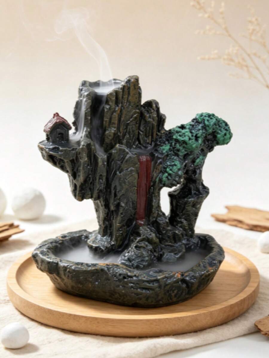 1pc Landscape Waterfall Backflow Incense Burner, Ceramic/Resin Zen Meditation Decor, Chinese Style Incense Cone Holder, Suitable For Home Living Room And Tea Room, Unique Housewarming Gift And Yoga Gift - 1pc - View 1