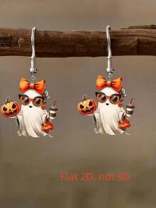 1pc 2D Orange Bow Acrylic Pendant Earrings, 2D Flat Design, Stainless Steel Ear Hooks, Suitable For Daily Wear And Parties, Perfect For Anniversary, Thanksgiving, Halloween, Christmas And Other Occasions - Earrings - View 5