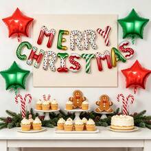 18pcs Set 16-Inch Merry Christmas Letter Banner Balloons And 18-Inch 3-Color Windmill Shaped Round Foil Balloons, Christmas Background Party Decoration Balloons - Merry Christmas Banner Set - View 5