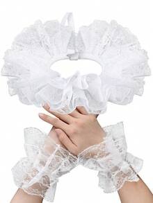 Xiacheng 1pc Vintage Lace Ruffle Multi-Layer Detachable Collar, Victorian Edwardian Style White Clothing Neck Accessory, Unisex, Halloween Costume Accessory - Retro - View 17