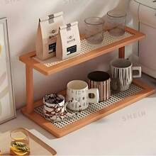 1PC Wooden Double-Layer Kitchen Storage Rack, Open Storage, Large - Multicolor - View 1
