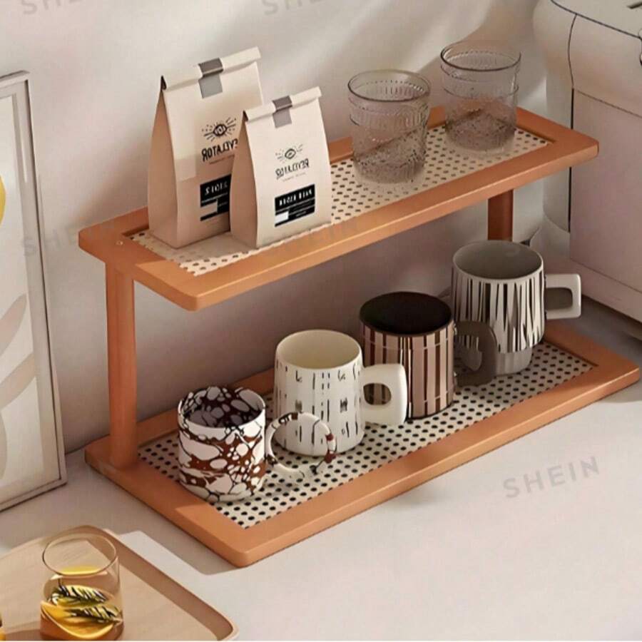 1PC Wooden Double-Layer Kitchen Storage Rack, Open Storage, Large - Multicolor - View 1