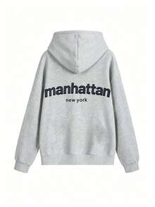 Vintage City Letter Print Sweatshirt, Casual Long Sleeve Pullover Sweatshirt, Daily Top #Y2K Outfit #Popular Style - Grey - View 6