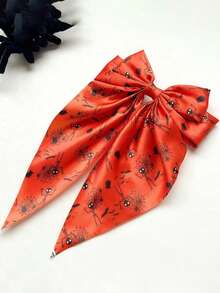 1pc Halloween Accessory Ghost Spider Flowing Ribbon Spring Clip With Embossed Bow Ribbon Print Personalized Party Costume Accessory Wearable Triangle Scarf Headpiece For Back Of Head - Multicolor - View 9