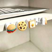 1/4 Packs Cute Hamburger Cookie Egg Toast Magnetic Cable Holder, Desktop Wire Cord Organizer, Adhesive Charging Cable Clip, Multifunctional Cable Management Fixer For Home Office Desk Decor - Multicolor - View 7