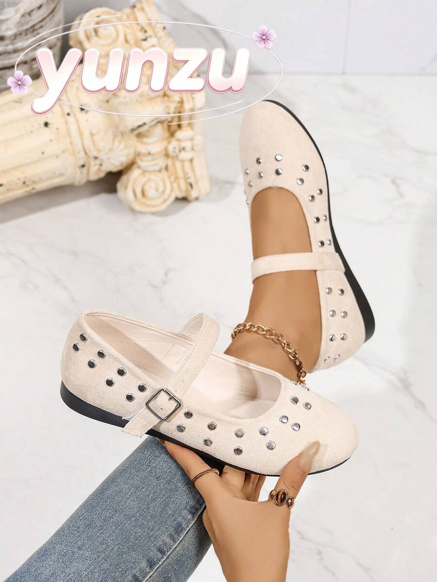 New Glitter Rhinestone Round Toe Mary Jane Shoes For Women, Buckle Low Vamp Flat Shoes, Versatile Soft Sole Shoes For Dating And Outings