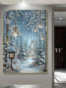 1pc Diamond Painting Kit, Full Drill Dreamy Snow Scene Castle Decorative Diamond Painting, Healing Atmosphere Handmade DIY Rhinestone Wall Decor Home Decoration - round diamond - View 10