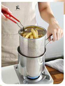2/3pcs Stainless Steel Multi-Function Deep Fryer With Lid, Mini Oil Pot For Home Use, Compatible With Induction Cooktop And Gas Stove, Oil-Saving, Suitable For Cooking Noodles, Heating Cream And Frying - B - View 2
