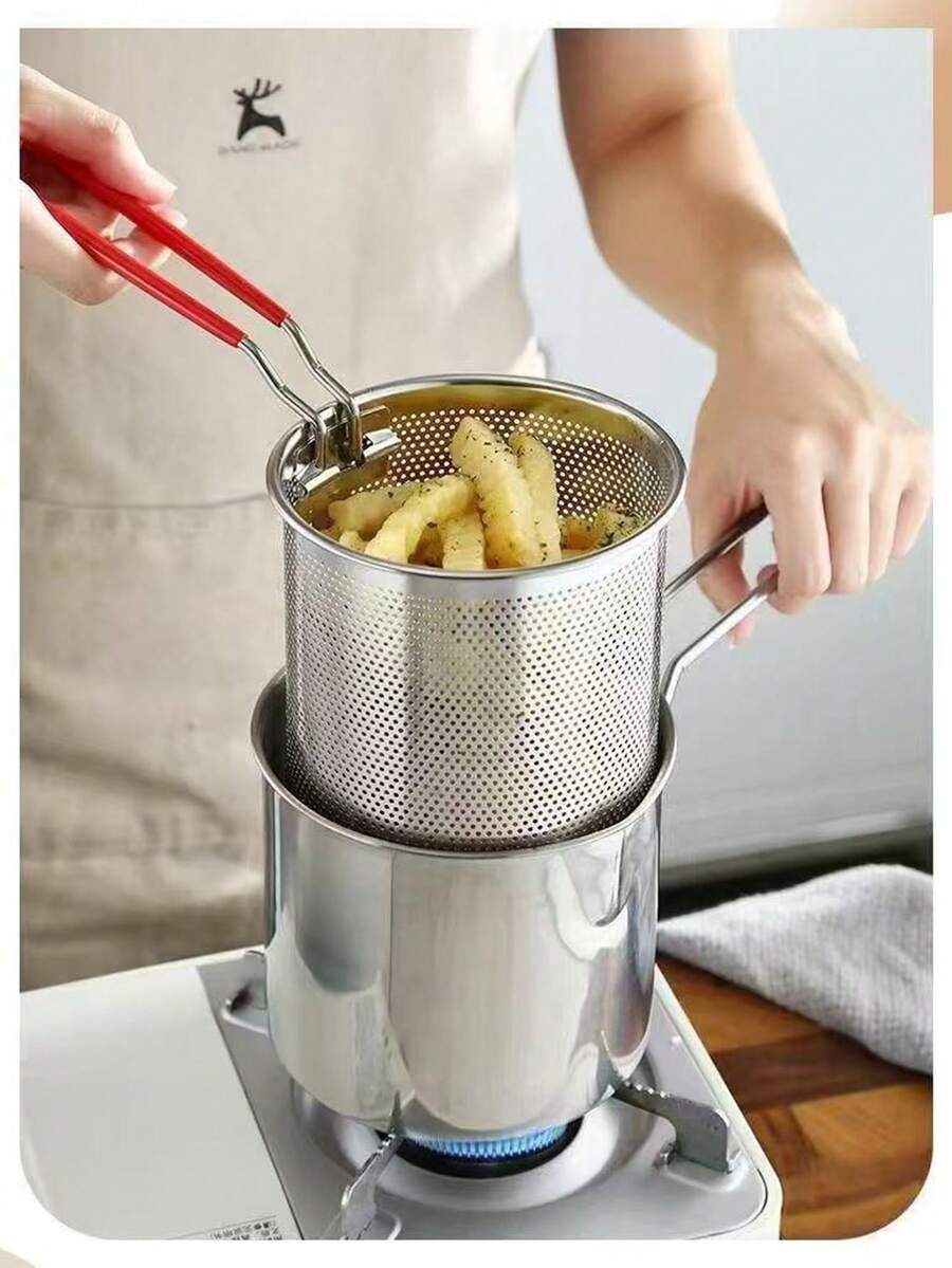 2/3pcs Stainless Steel Multi-Function Deep Fryer With Lid, Mini Oil Pot For Home Use, Compatible With Induction Cooktop And Gas Stove, Oil-Saving, Suitable For Cooking Noodles, Heating Cream And Frying